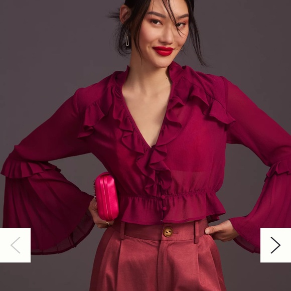 Anthropologie Sheer V-Neck Blouse - Picture 5 of 12